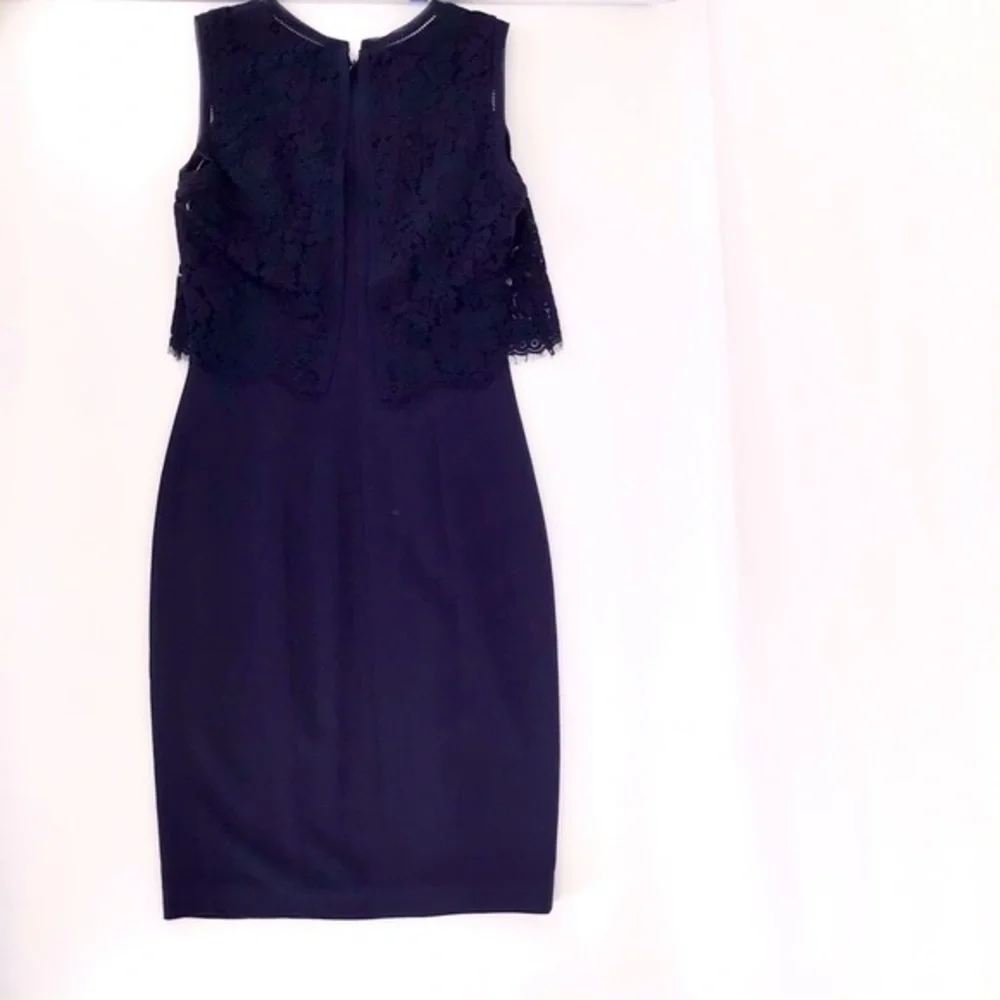 Rebecca Taylor Blue Refined Suiting Dress W/ Lace Size 4 - Picture 11 of 11